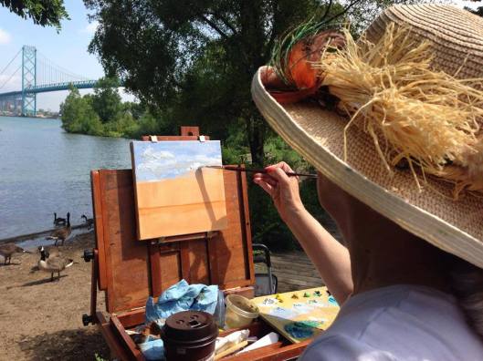 Ambassador Bridge from McKee Park on a lovely sunny day.  Work in Progress (photo credit Nancy Bauer)