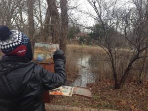 Painting the reed filled corner of the creek at Ojibway on Dec 1, 2014